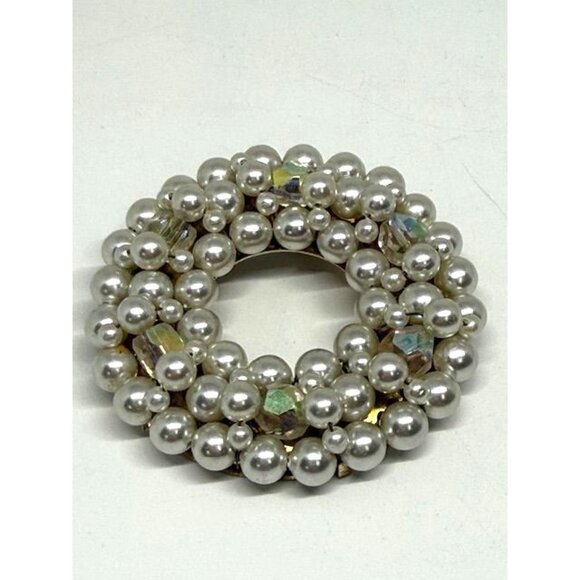 Jewelry | Vintage Japan Round Faux Pearl Ab Beaded Brooch Pin | Poshmark